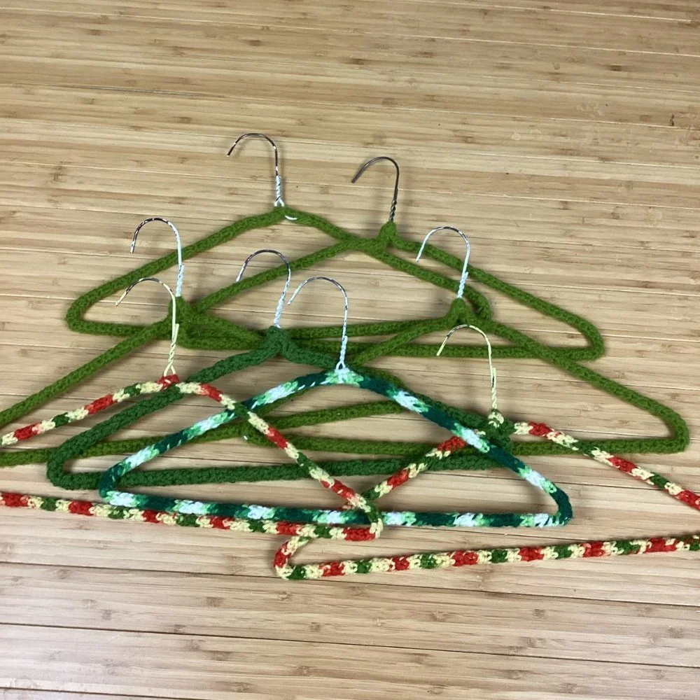 Vintage 1970s Set of 8 Crocheted Wire Hangers